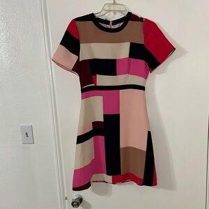 Kate Spade Colorblock Mini Dress in Red, Pink, and Tan
